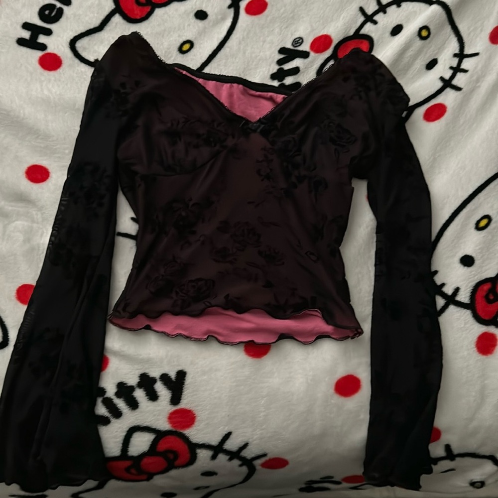 Black and Pink Rose Crop Top
